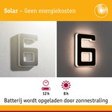 Zonne-energie huisnummer 6 met witte behuizing en LED-verlichting, energiezuinige buitenlamp
