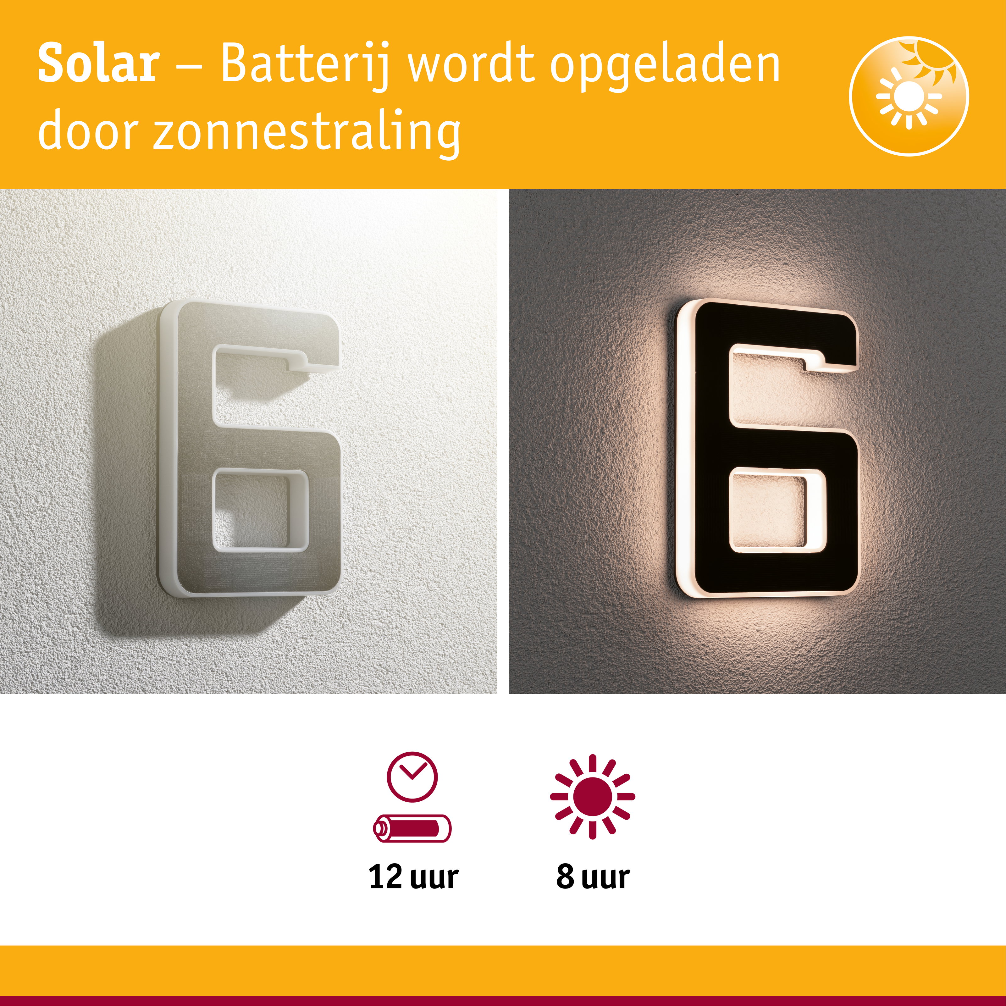 Zonne-energie LED-wandlamp in wit en zwart met energiezuinige verlichting en lange batterijduur