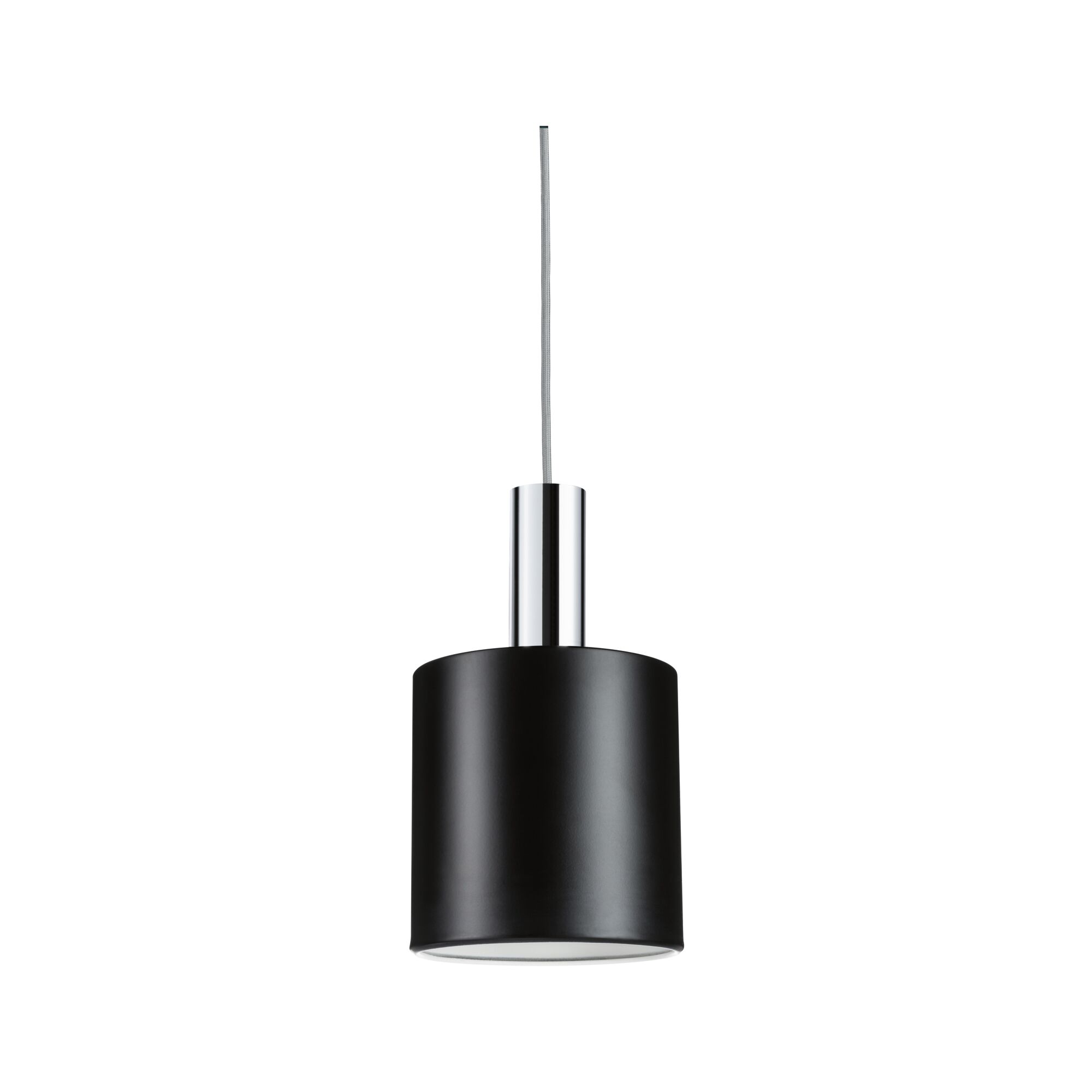 Black metal pendant lamp with chrome suspension part for modern indoor lighting design