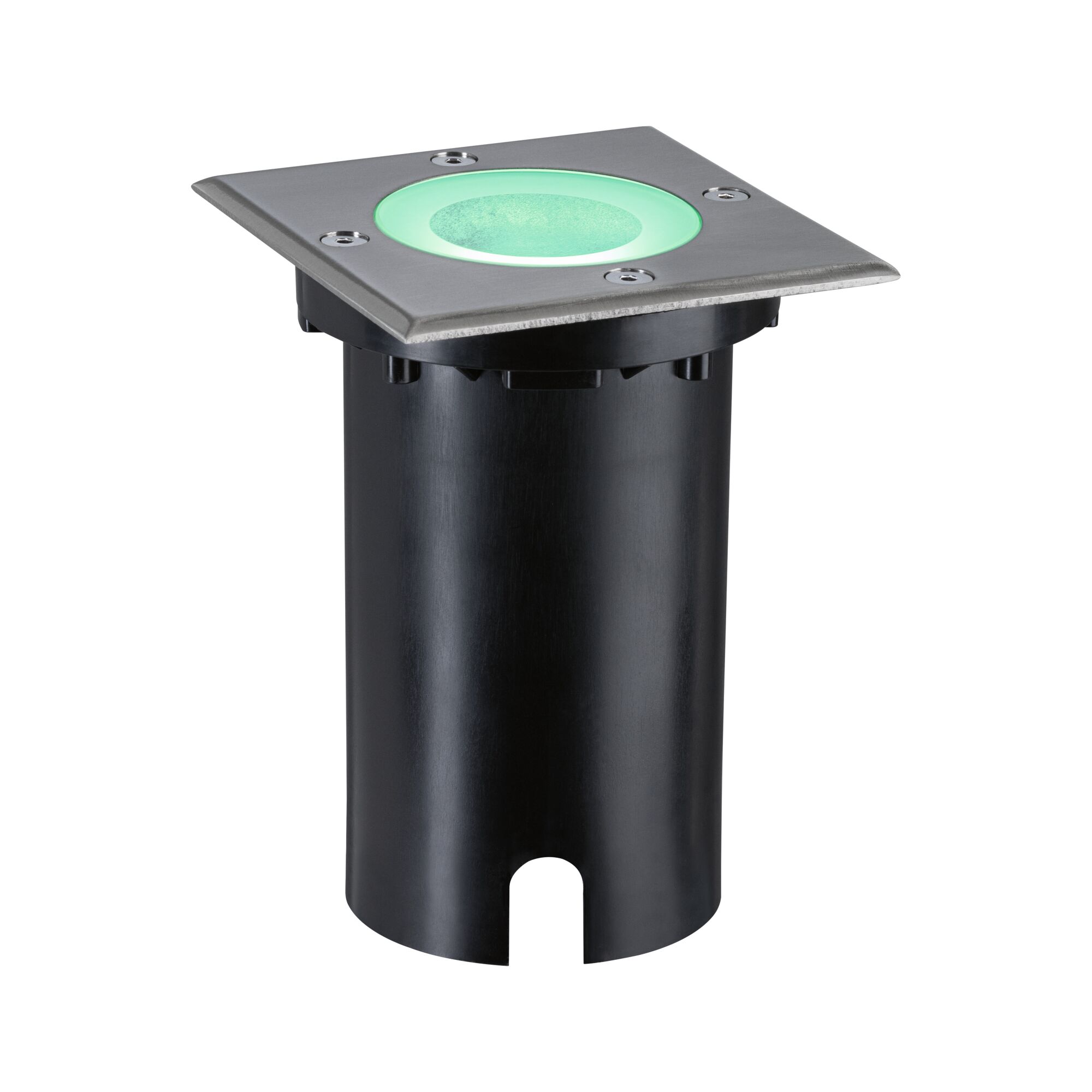 Spot LED encastré au sol en acier inoxydable avec lumière verte pour extérieur
