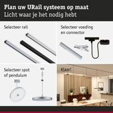 Modulair URail railsysteem met aluminium rails in zwart en wit voor flexibele LED-verlichting