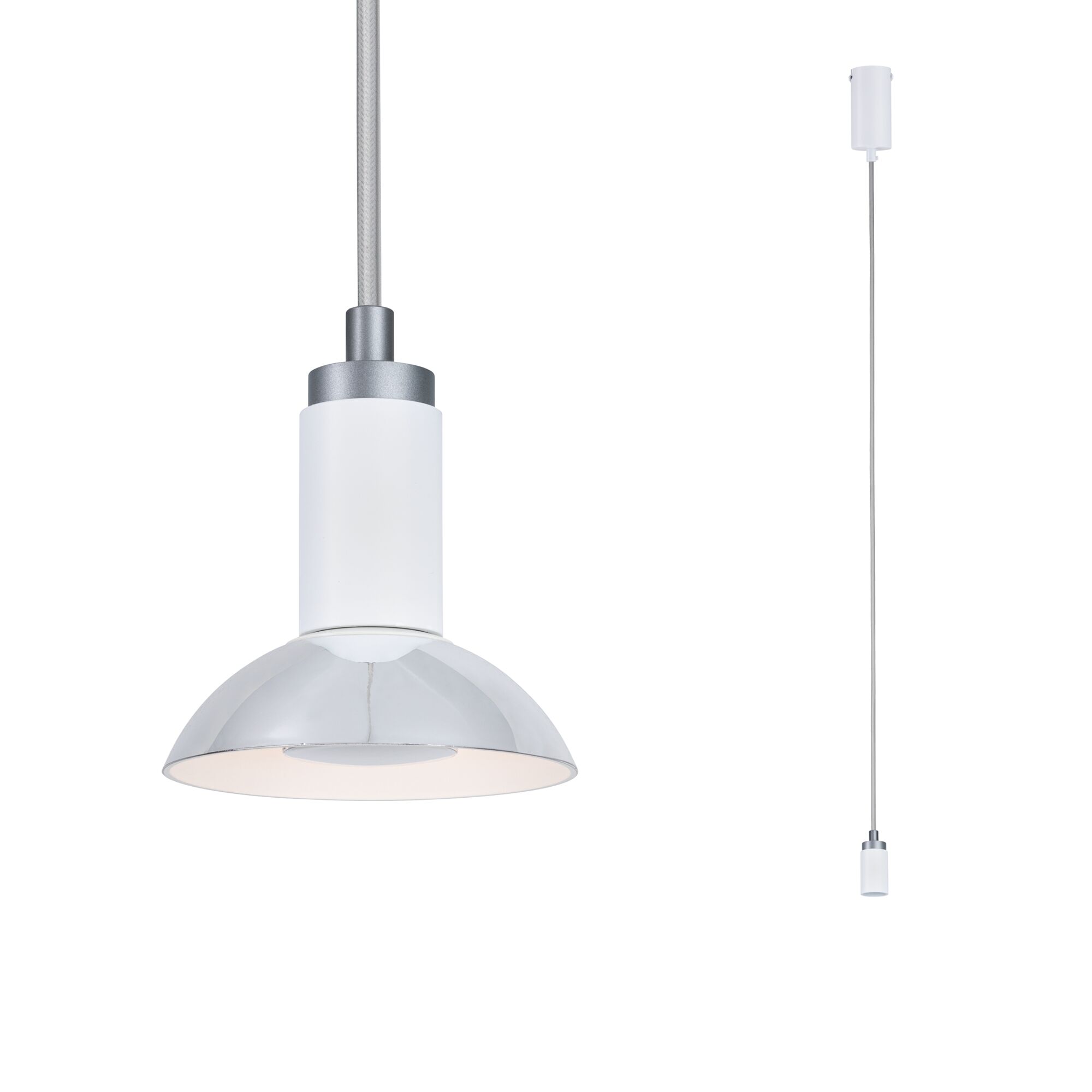 Neordic Pendant light Runa GU10 max. 20W White/Grey dimmable Modern pendant light with white plastic and chrome metal for stylish room lighting