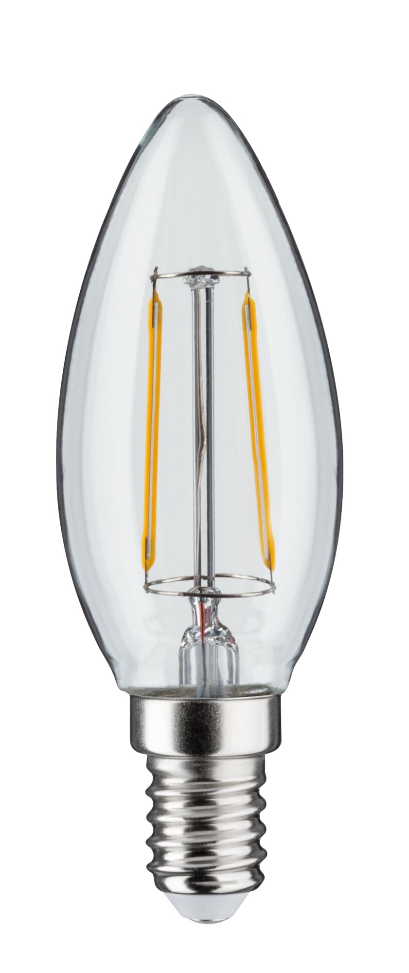 Clear glass LED candle bulb with E14 base, energy-saving light for home use