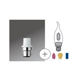 White lamp adapter with metal base and candle bulb icon for LED lighting accessories