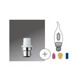 Weißer Lampenadapter mit Metallfassung und Symbol einer Kerzenlampe für LED Beleuchtung Zubehör