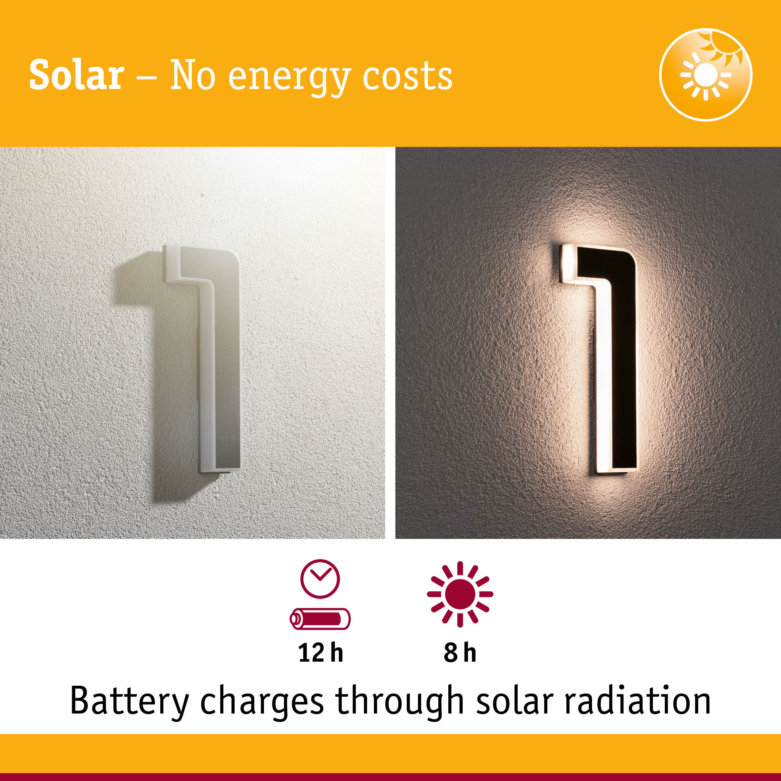 White solar-powered wall light with modern design and energy-saving LED illumination