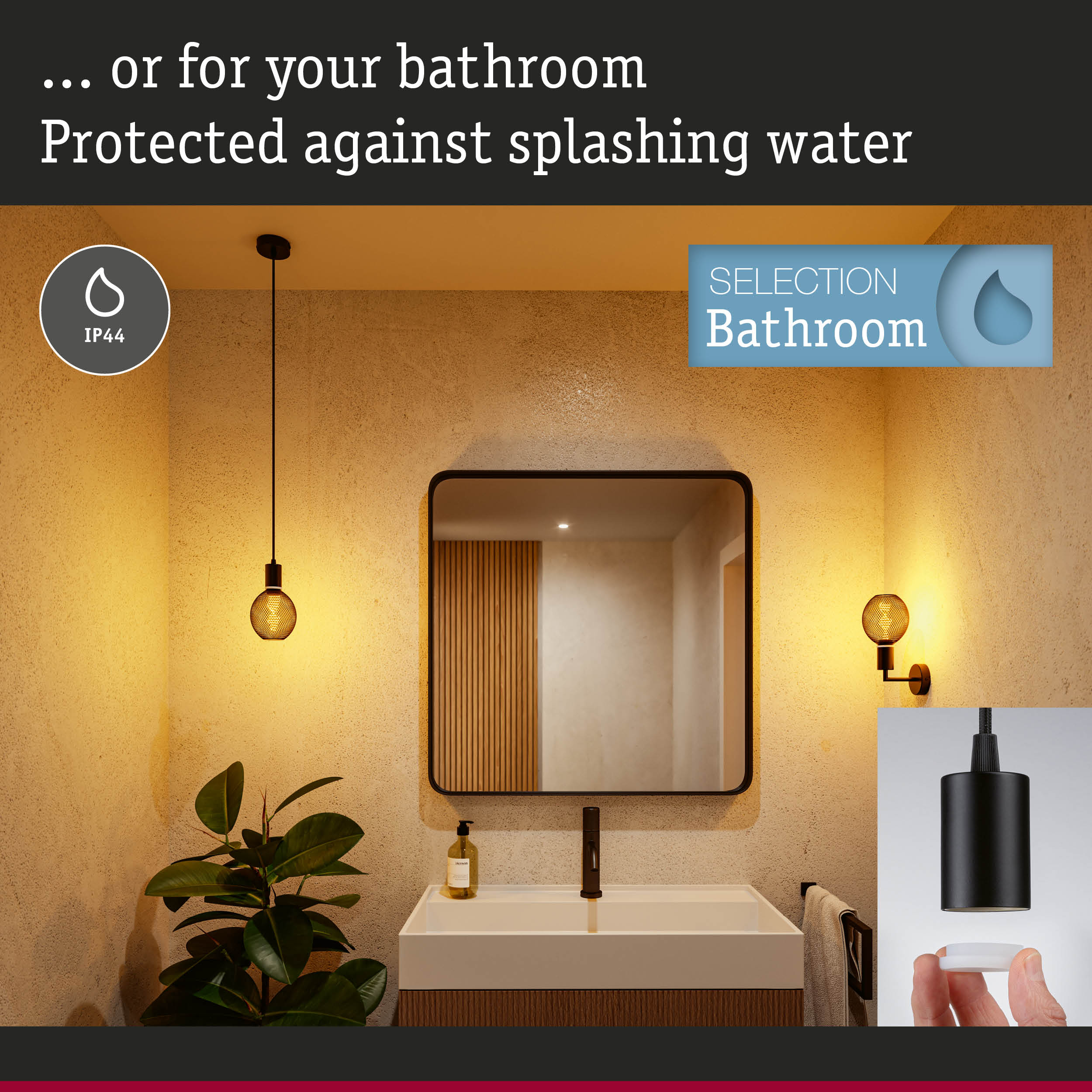 IP44 rated bathroom light with warm glow and modern design, splash-proof for wet rooms