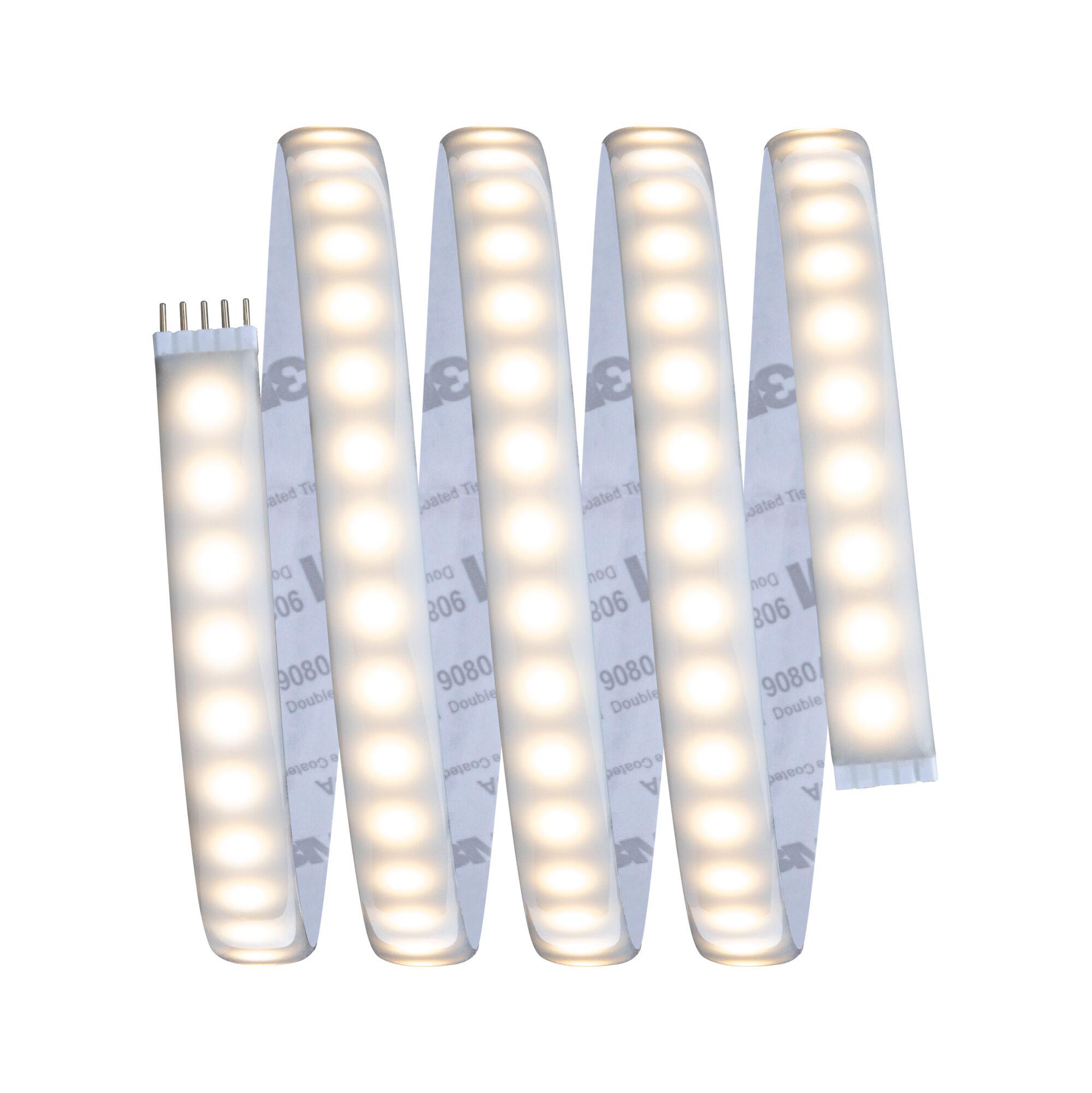 Flexible LED strip light with warm white LEDs and white base for versatile lighting applications