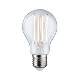 Klassische LED-Glühbirne mit transparentem Glas und silbernem Sockel für energiesparende Beleuchtung