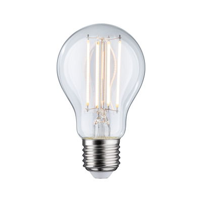 Klassische LED-Glühbirne mit transparentem Glas und silbernem Sockel für energiesparende Beleuchtung