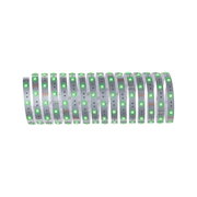 Flexible LED strip with green LEDs on silver board for modern lighting accents