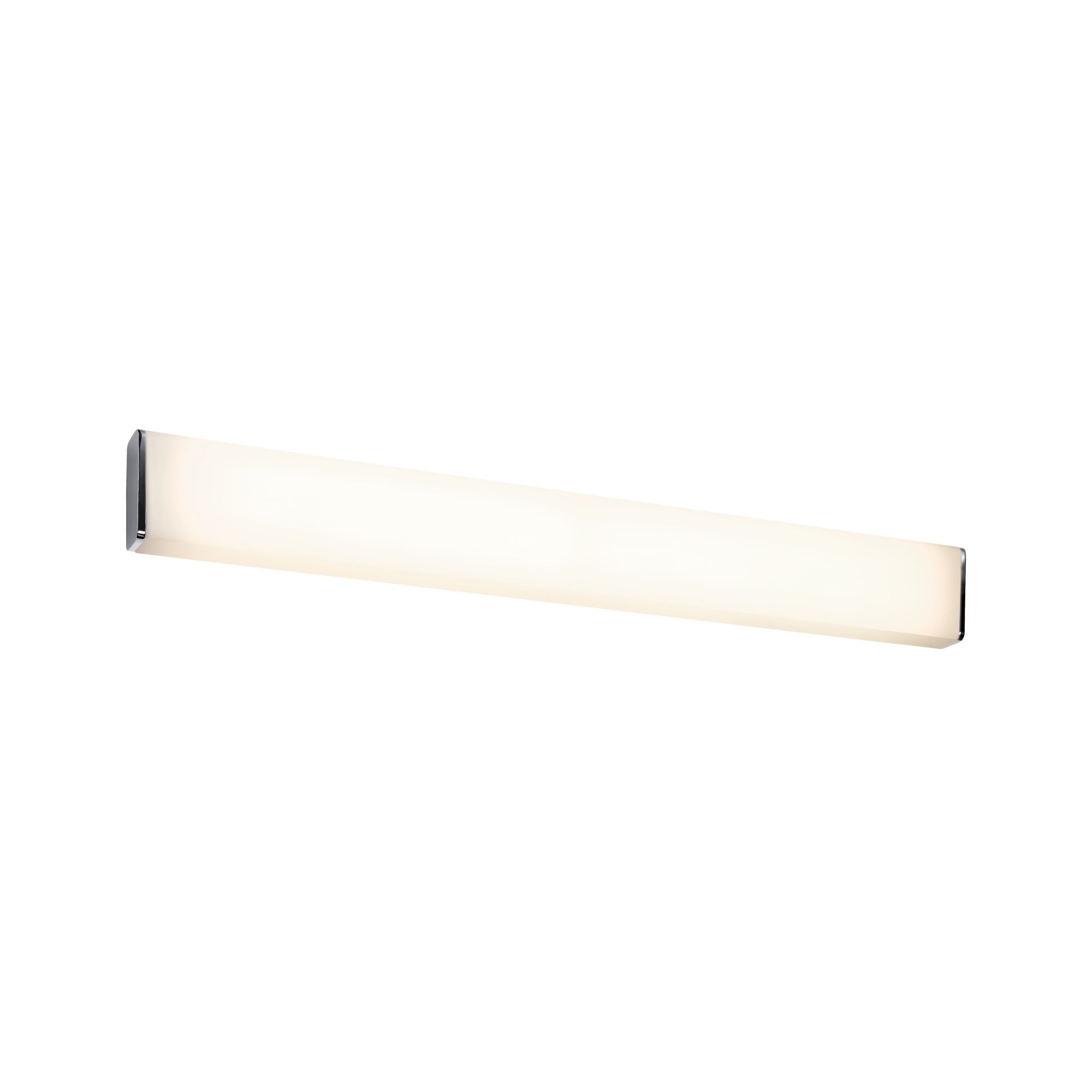 Slim LED wall light with opal glass and chrome ends for modern home lighting
