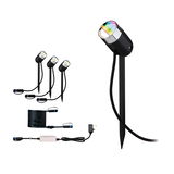 Set of three black LED garden spotlights with ground stakes and connection cable for outdoor lighting