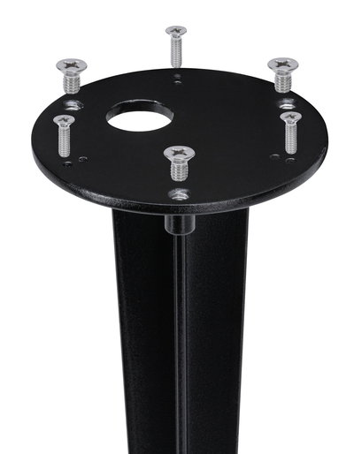 Zwart metalen beugel met zes zilveren schroeven, geschikt voor verlichting installatie.