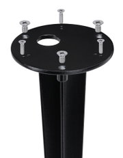 Black metal bracket with six silver screws for mounting purposes
