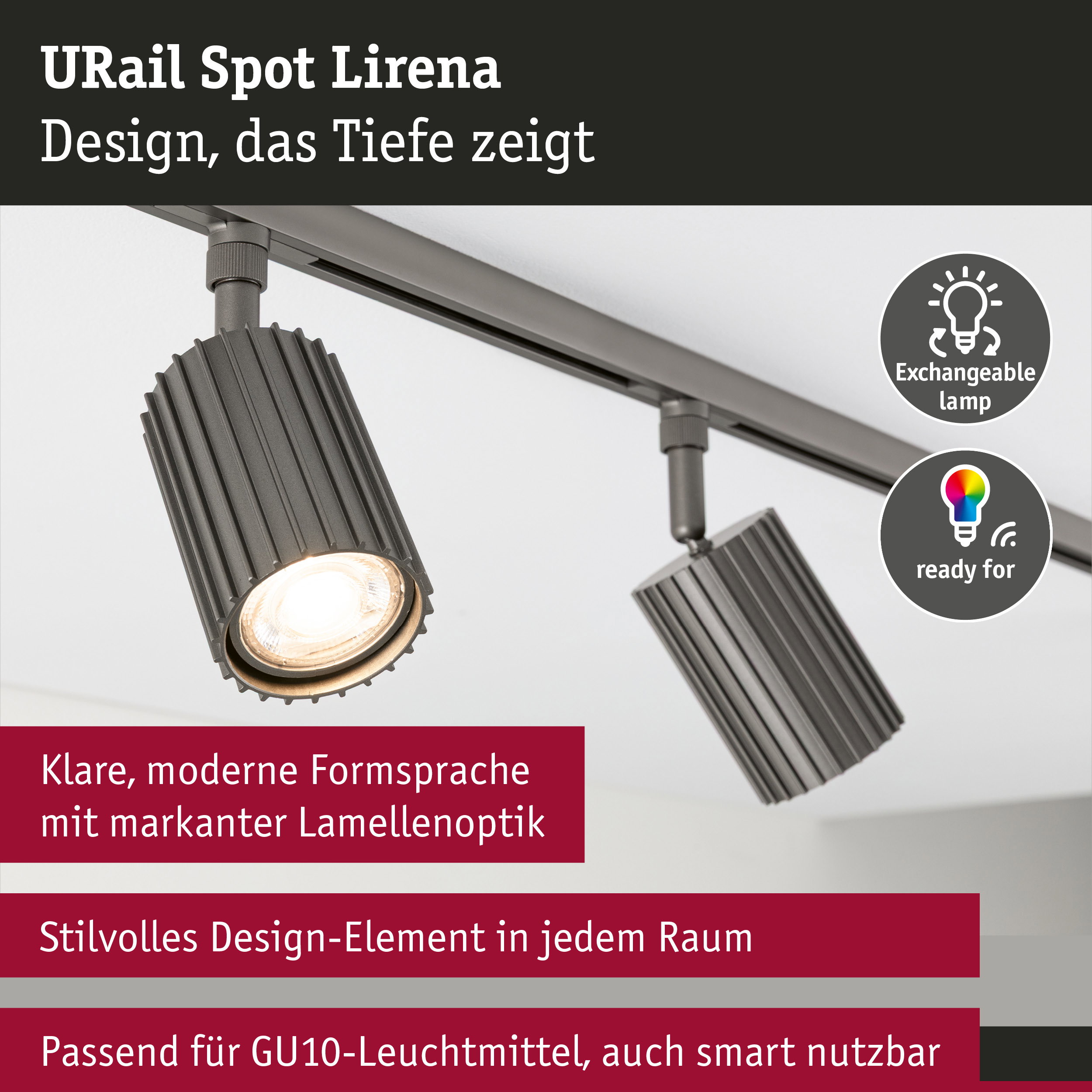 URail Schienenspot Lirena GU10 max. 10W 230V Titanium