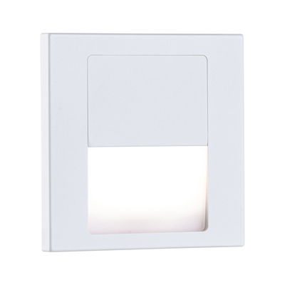 White square LED recessed wall light made of metal with warm white light for stairway illumination
