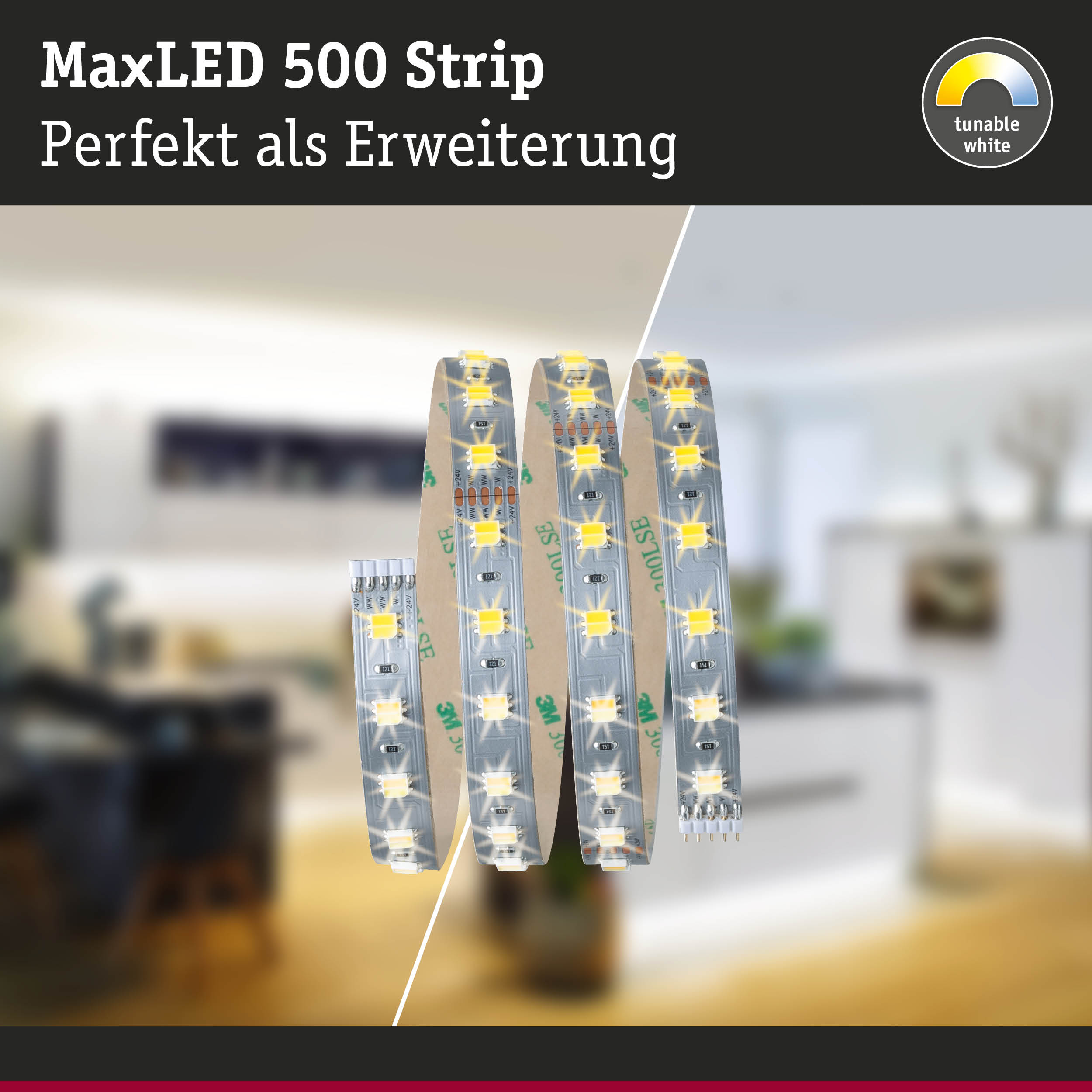 MaxLED 500 Strip LED-Lichtband mit einstellbarem Weißton, ideal als Erweiterung für Wohnraumbeleuchtung