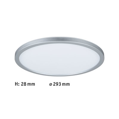 Flat round LED ceiling light with silver aluminum frame and white diffuser, 293 mm diameter.