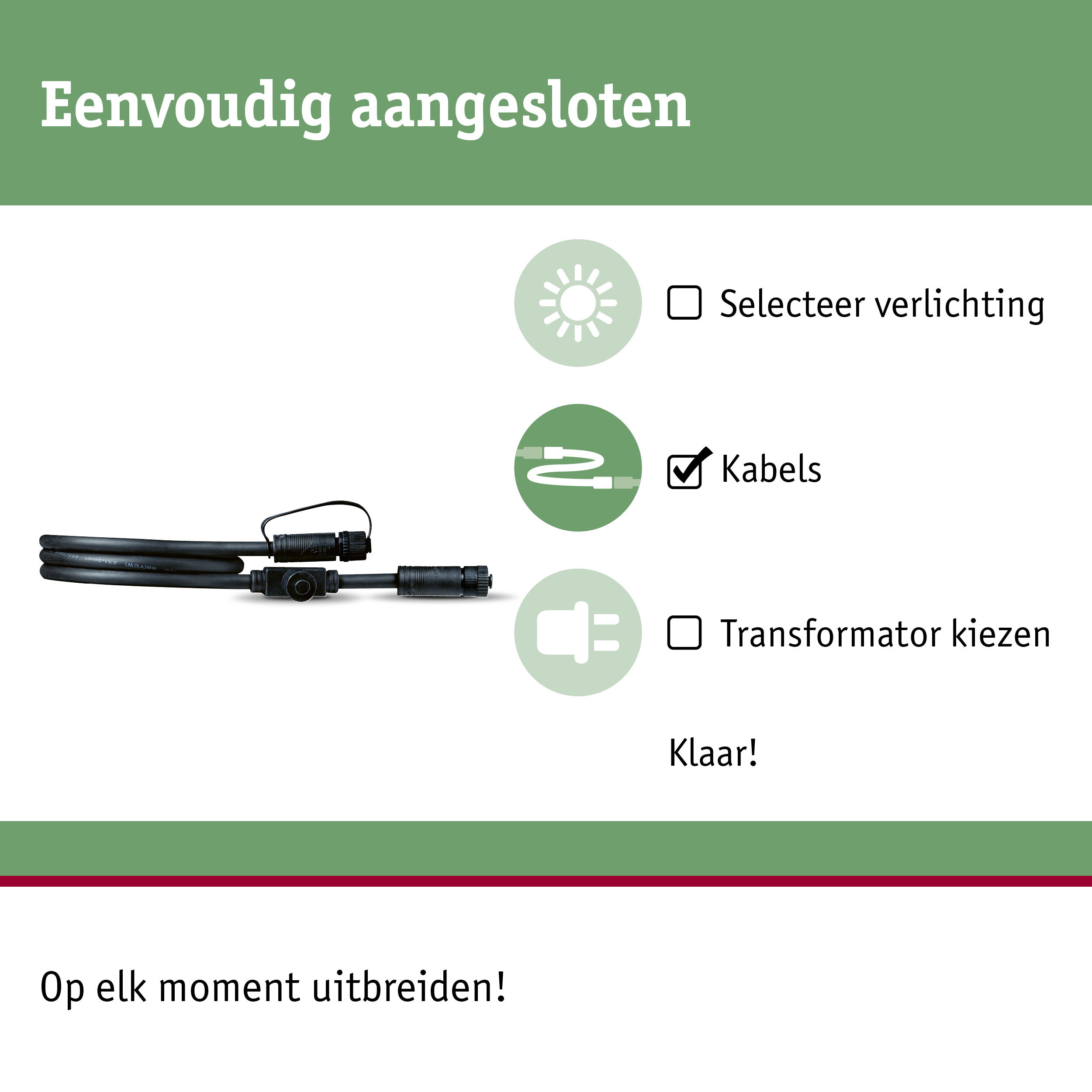Zwart verbindingskabel met stekkers voor verlichtingssystemen, eenvoudig aan te sluiten en uit te breiden