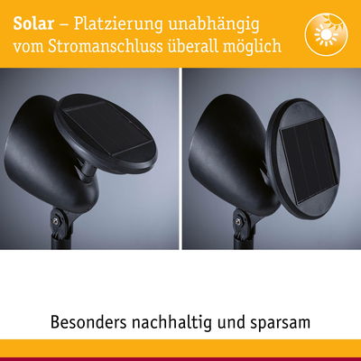 Schwarze Solarleuchte mit verstellbarem Kopf aus Kunststoff, unabhängig vom Stromanschluss platzierbar