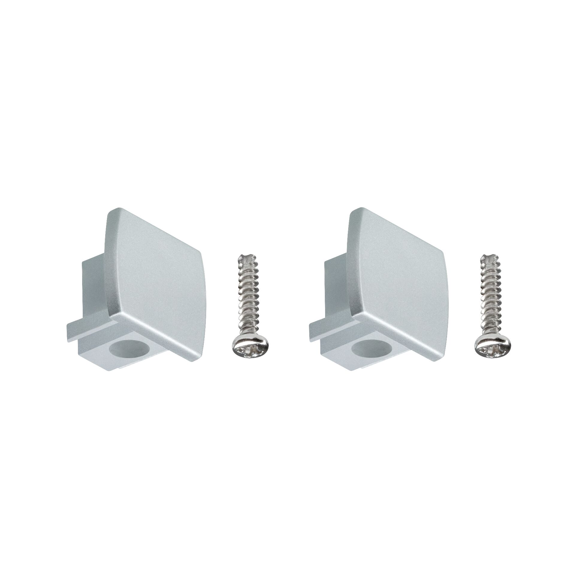 Deux embouts métalliques argentés avec vis pour profils en aluminium LED, accessoire d'éclairage LED