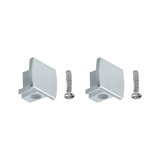 Two silver metal end caps with screws for LED aluminum profiles, LED lighting accessory
