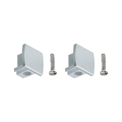Zwei silberne Endkappen aus Metall mit Schrauben für LED-Aluprofile, Zubehör für LED-Beleuchtung