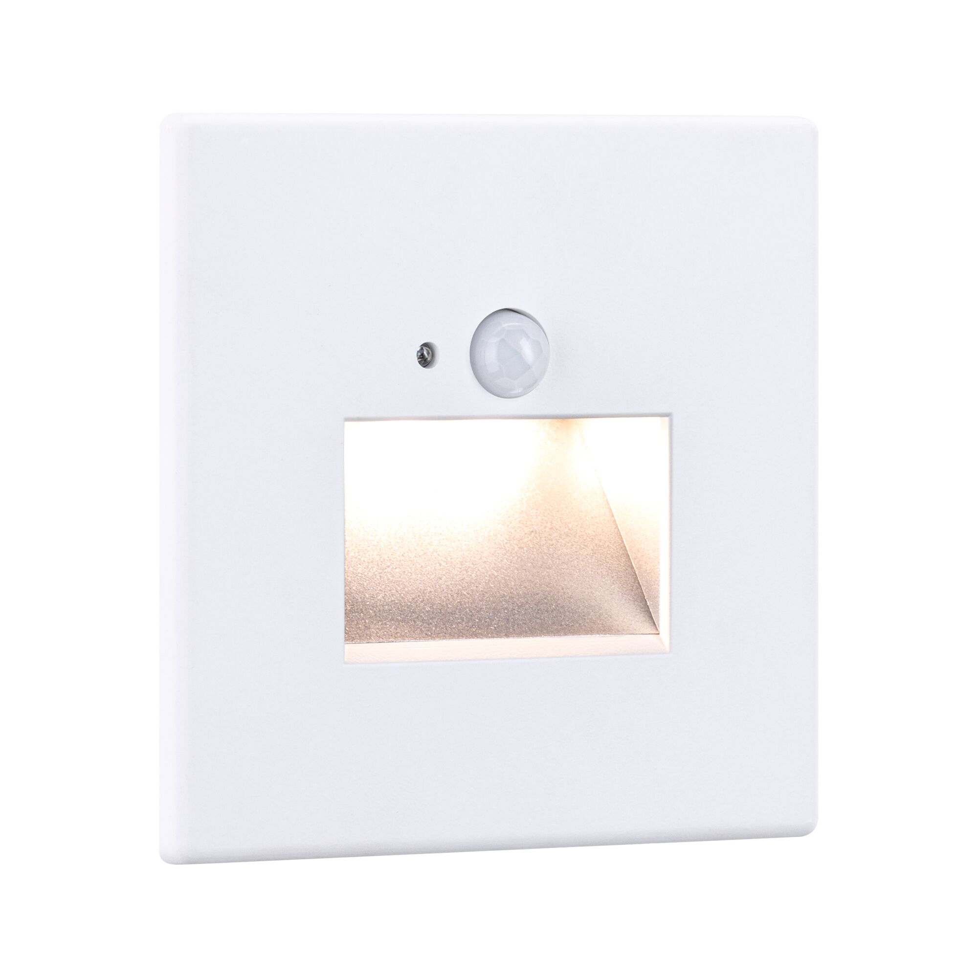 LED-vægindbygningsspots Edge Quadro kantet 80x80mm 1,2W 25lm 230V 2700K Mat hvid Hvid LED-trappelys med bevægelsessensor i plastik til energibesparende belysning