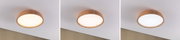 Triptych of round wooden ceiling light with adjustable color temperature and white diffuser