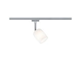 Moderner Schienenspot mit weißem Glas und silbernem Metall für flexible LED-Beleuchtung