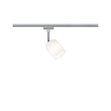 Moderner Schienenspot mit weißem Glas und silbernem Metall für flexible LED-Beleuchtung
