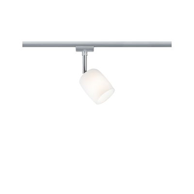 Moderner Schienenspot mit weißem Glas und silbernem Metall für flexible LED-Beleuchtung