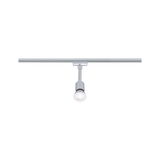 Modern silver metal LED spotlight on track system for flexible room lighting and design