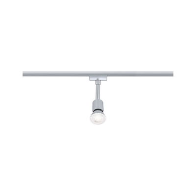 Modern silver metal LED spotlight on track system for flexible room lighting and design