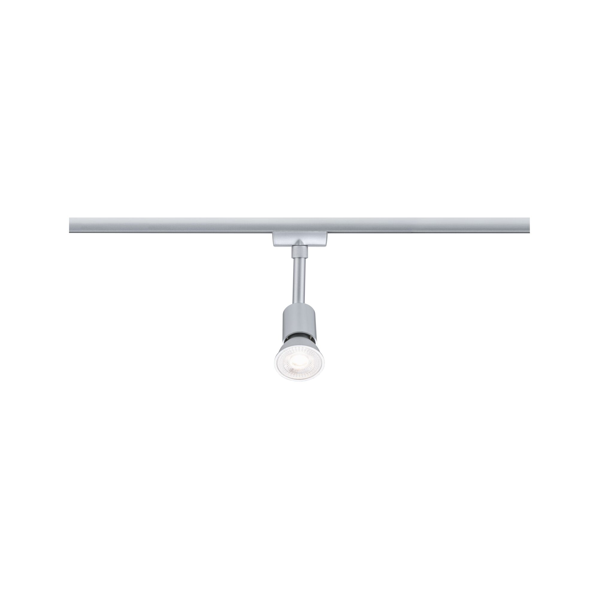 Modern silver metal LED spotlight on track system for flexible room lighting and design