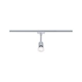 Modern silver metal LED spotlight on track system for flexible room lighting and design