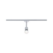 Modern silver metal LED spotlight on track system for flexible room lighting and design