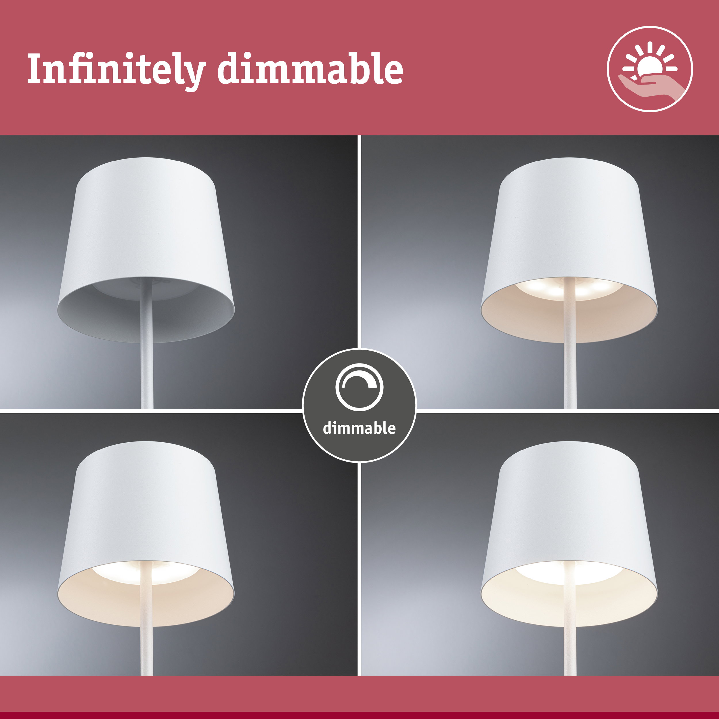White metal dimmable lamp shade showing adjustable brightness levels for home lighting