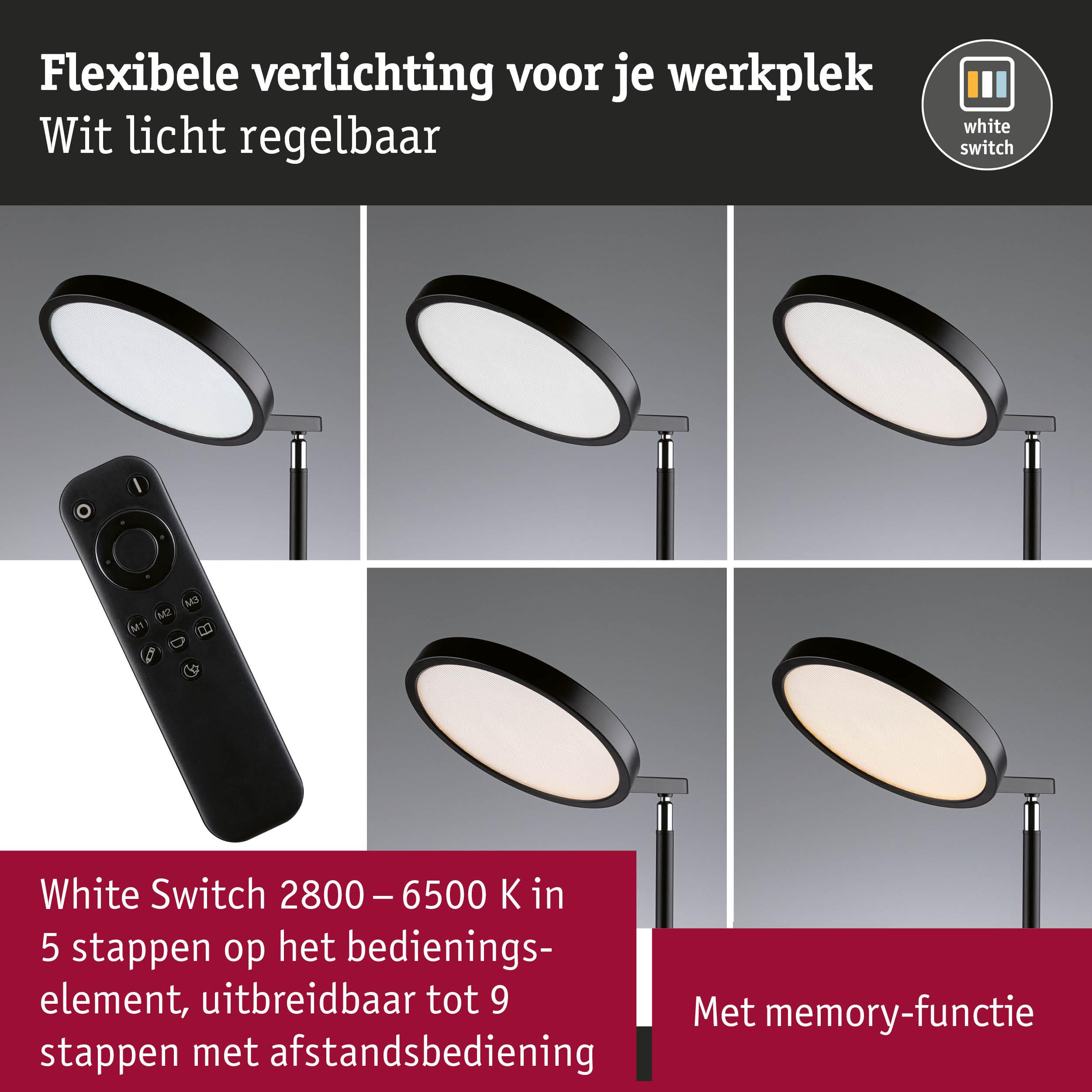 Zwarte LED-bureaulamp met instelbaar wit licht en afstandsbediening voor flexibele werkplekverlichting