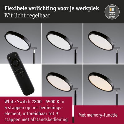 Zwarte LED-bureaulamp met instelbaar wit licht en afstandsbediening voor flexibele werkplekverlichting