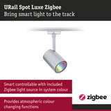 URail Spot Luxe Zigbee silver track spotlight with smart Zigbee light source and color changing LED
