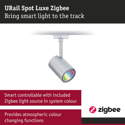 URail Spot Luxe Zigbee silver track spotlight with smart Zigbee light source and color changing LED