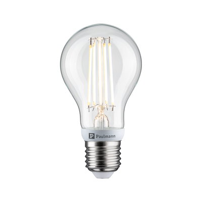 Clear glass LED bulb with E27 base and visible filaments for energy-efficient lighting solutions