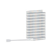 Flexible LED strip with white cable and 24V connector for modern indoor lighting accents