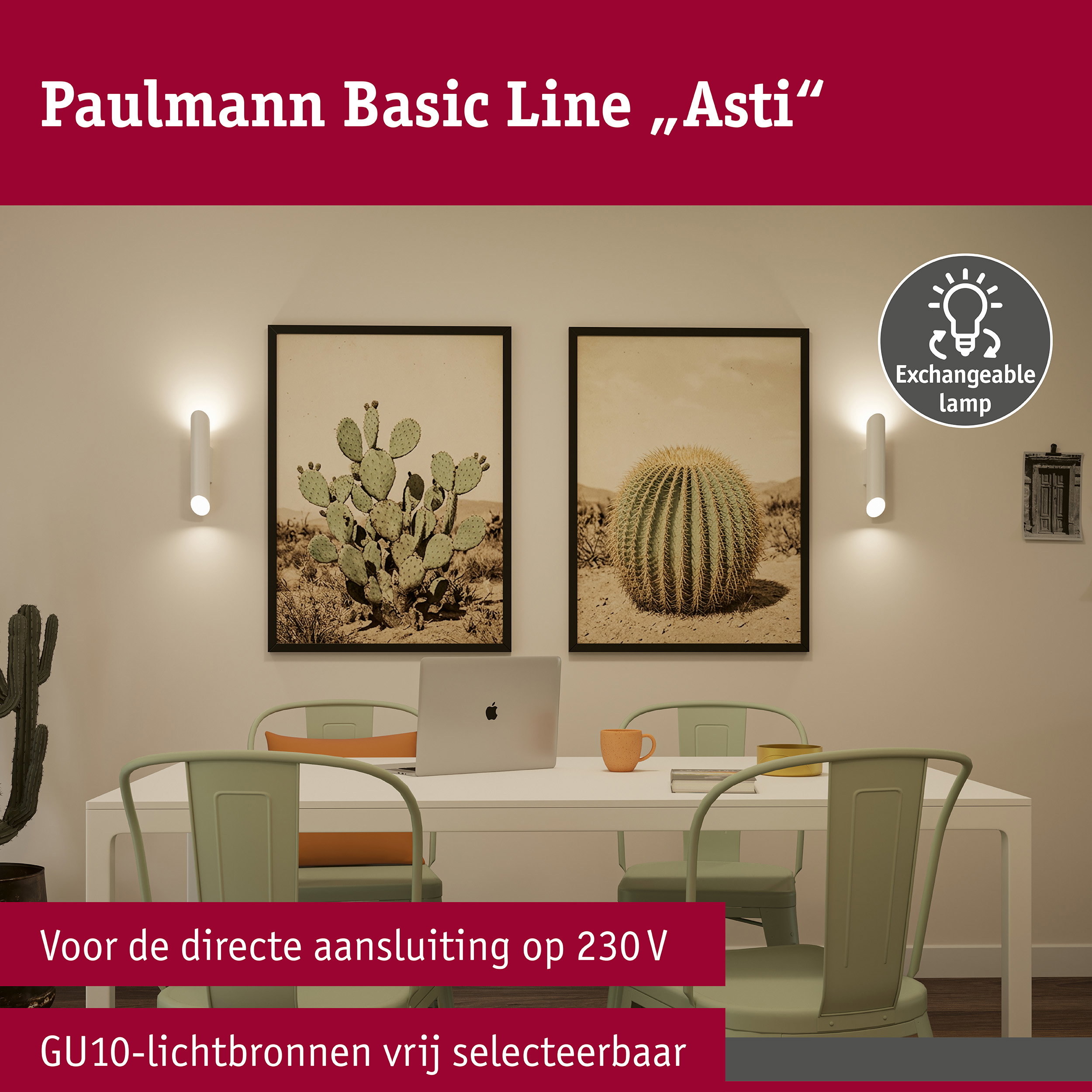 Wandlamp Asti GU10 230V max. 2x10W Wit mat