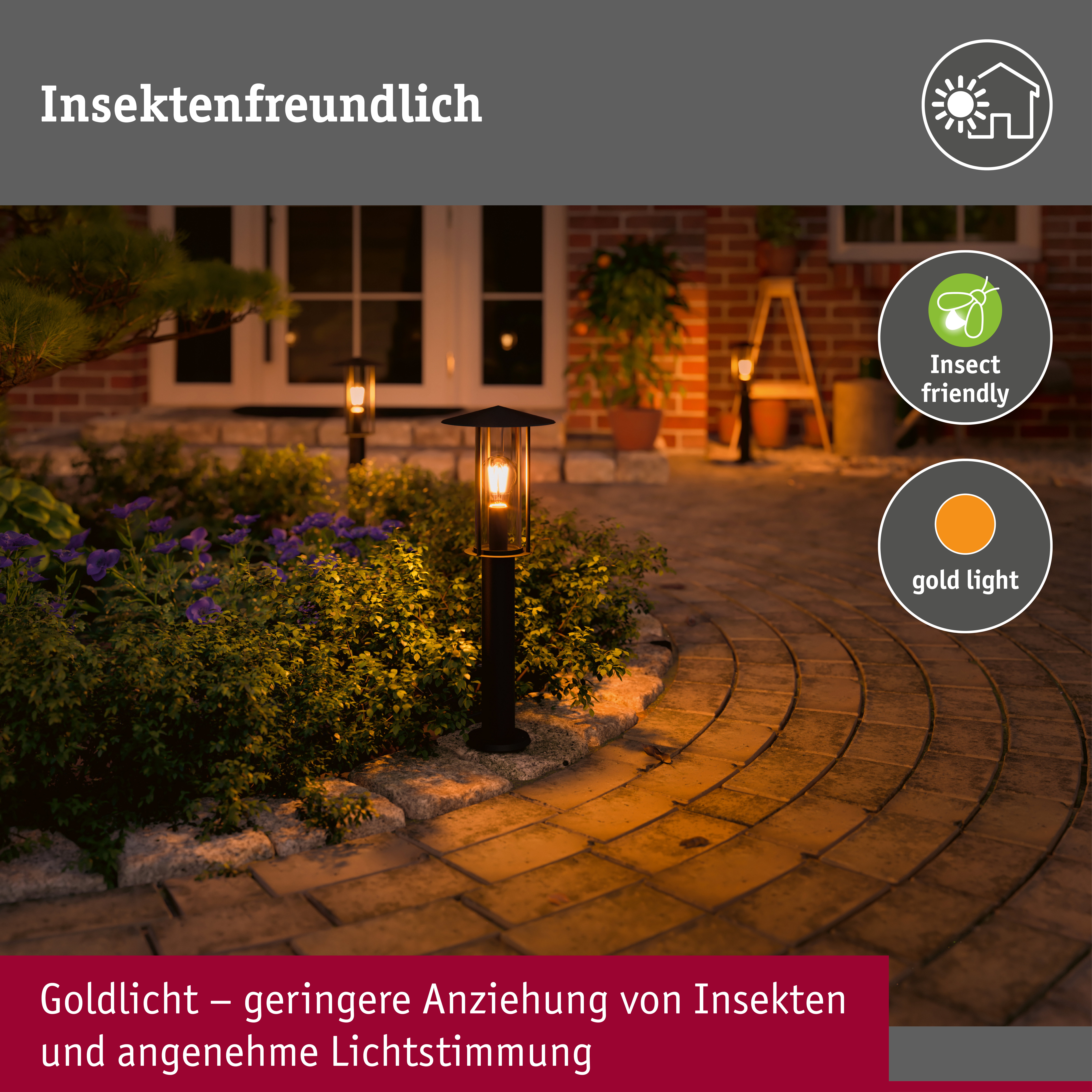 Pollerleuchte Classic insektenfreundlich IP44 500mm 2200K 4,3W 420lm 230V Schwarz E27 Metall