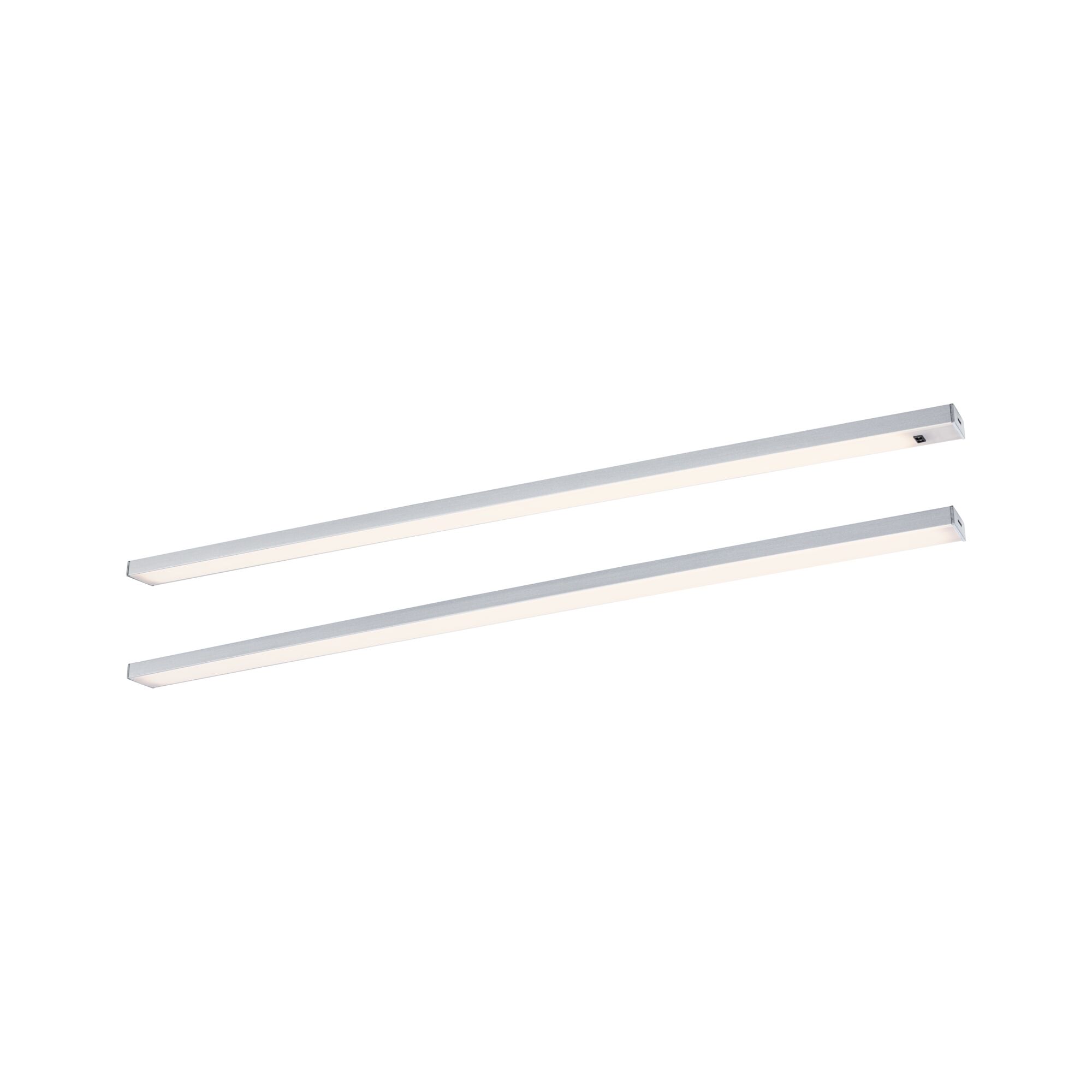 LED-onderkastverlichting Inline Startersset 3000K dimbaar 2x6W 550x26mm 2x500lm 230/24V Chroom mat Twee smalle zilveren aluminium LED-strips met warm wit licht voor moderne verlichting