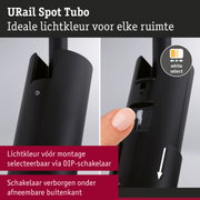 Zwarte URail Spot Tubo spot met instelbare DIP-schakelaar voor LED-lichtkleurselectie