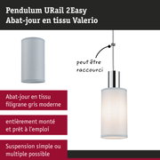 Suspension URail 2Easy avec abat-jour en tissu Valerio gris et métal chromé pour éclairage intérieur moderne